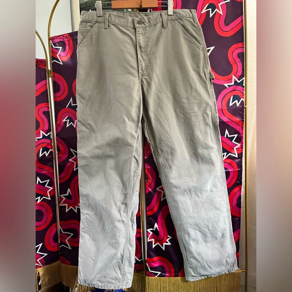 Vintage Carhartt B11 DES Duck Canvas Dungarees Work Pant Washed Carpenter Desert - Picture 2 of 10